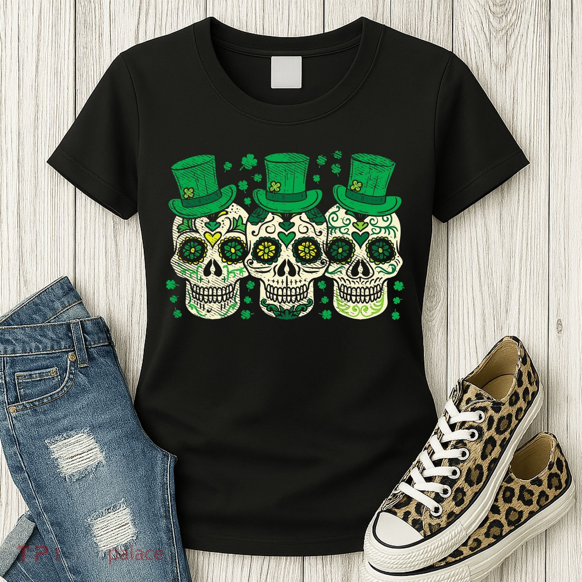 Irish Mexican Sugar Skull Leprechauns Cool St Patricks Day Women's T-Shirt