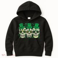 Irish Mexican Sugar Skull Leprechauns Cool St Patricks Day Kids Hoodie thumb 0