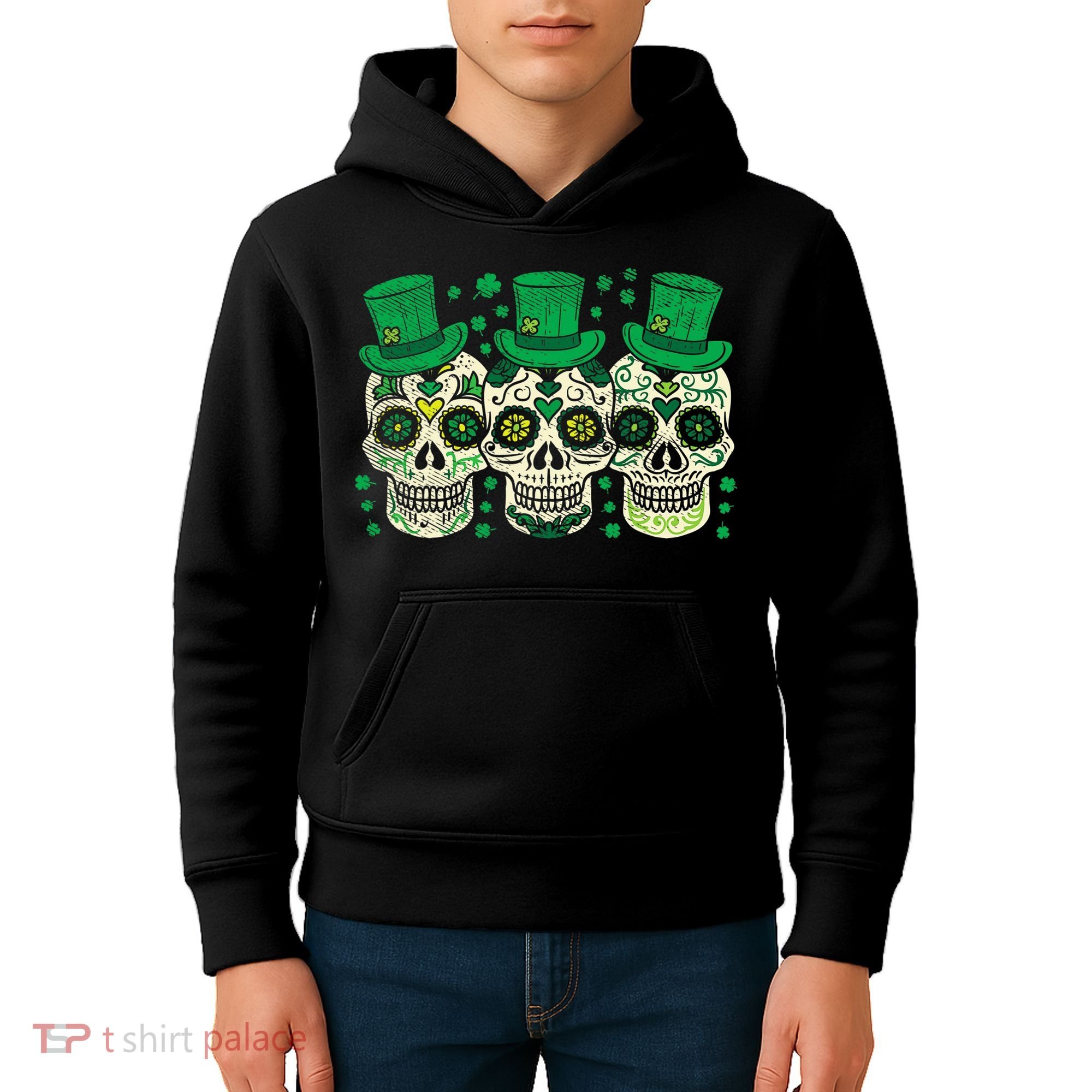 Irish Mexican Sugar Skull Leprechauns Cool St Patricks Day Kids Hoodie