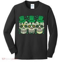 Irish Mexican Sugar Skull Leprechauns Cool St Patricks Day Kids Long Sleeve Shirt thumb 0