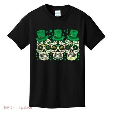 Irish Mexican Sugar Skull Leprechauns Cool St Patricks Day Kids T-Shirt