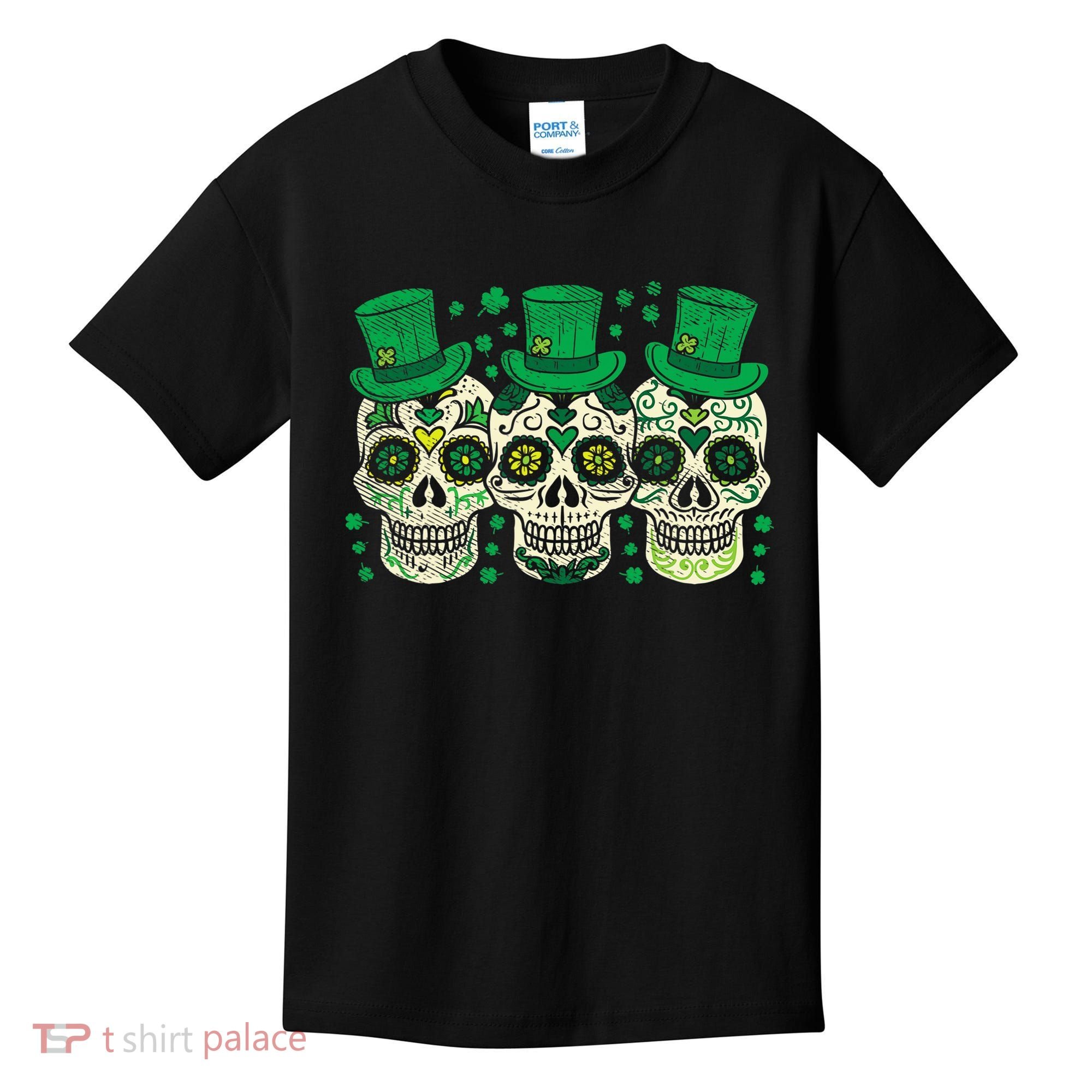 Irish Mexican Sugar Skull Leprechauns Cool St Patricks Day Kids T-Shirt