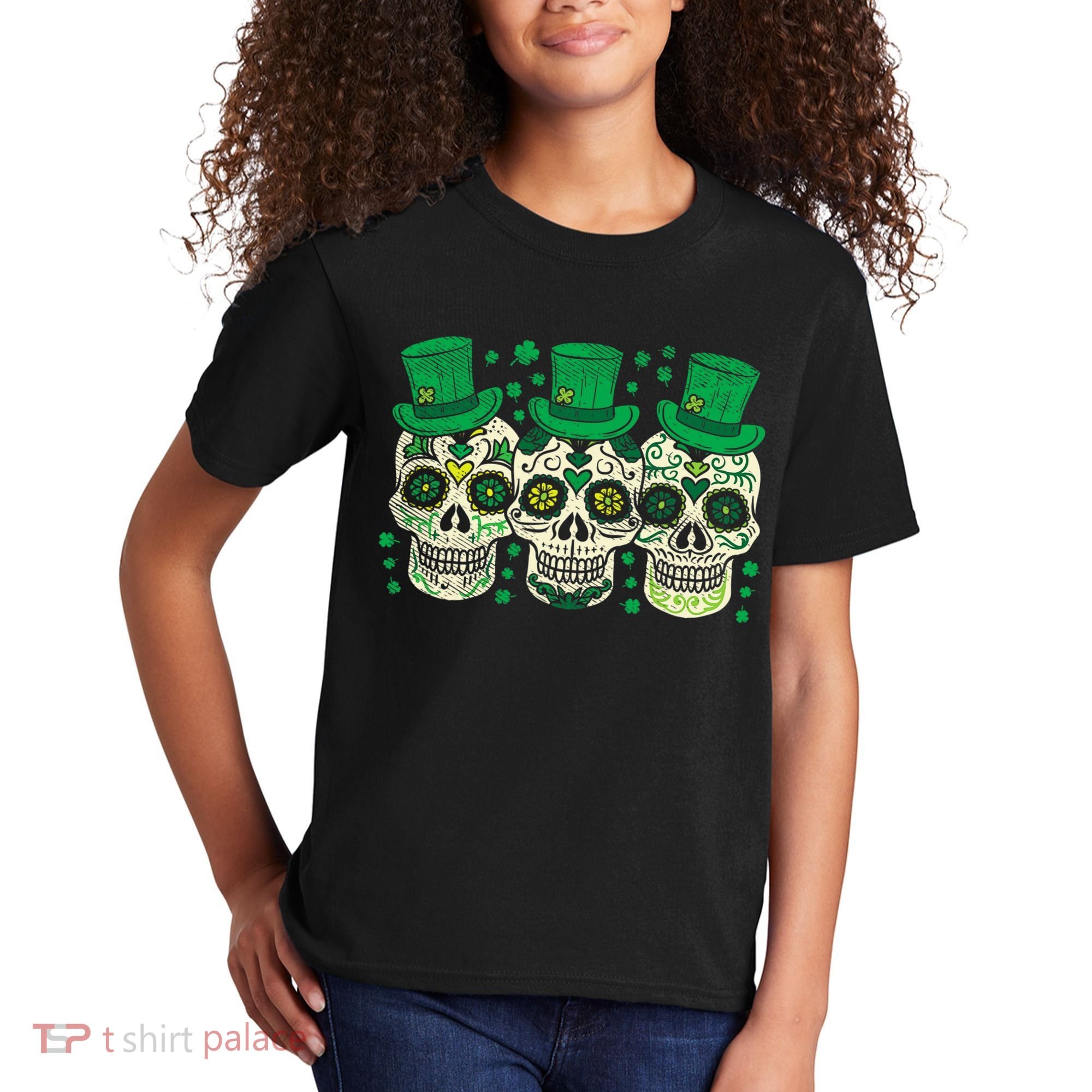 Irish Mexican Sugar Skull Leprechauns Cool St Patricks Day Kids T-Shirt