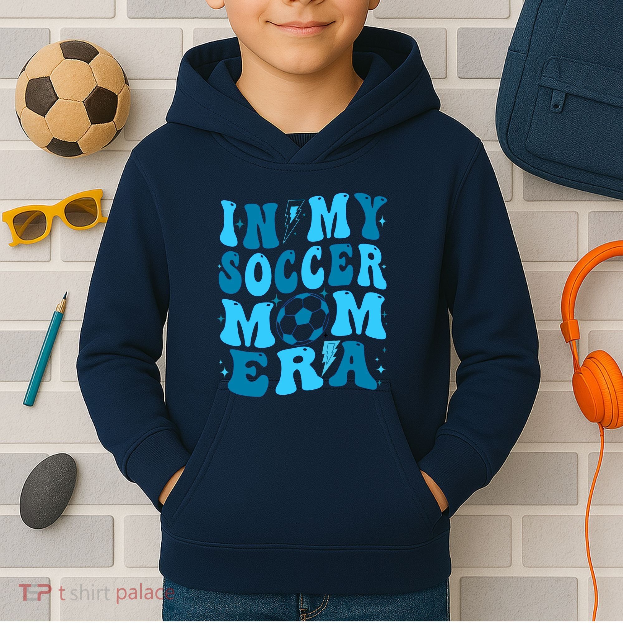 In My Soccer Mom Era (On Back) Kids Hoodie