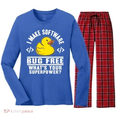 I Make Software Bug Free Programmer Debugging Rubber Duck Gift Women's Long Sleeve Flannel Pajama Set