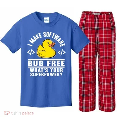 I Make Software Bug Free Programmer Debugging Rubber Duck Gift Kids Plaid Pajama Set