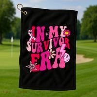 In My Survivor Era Breast Cancer Awareness Golf Towel thumb 1