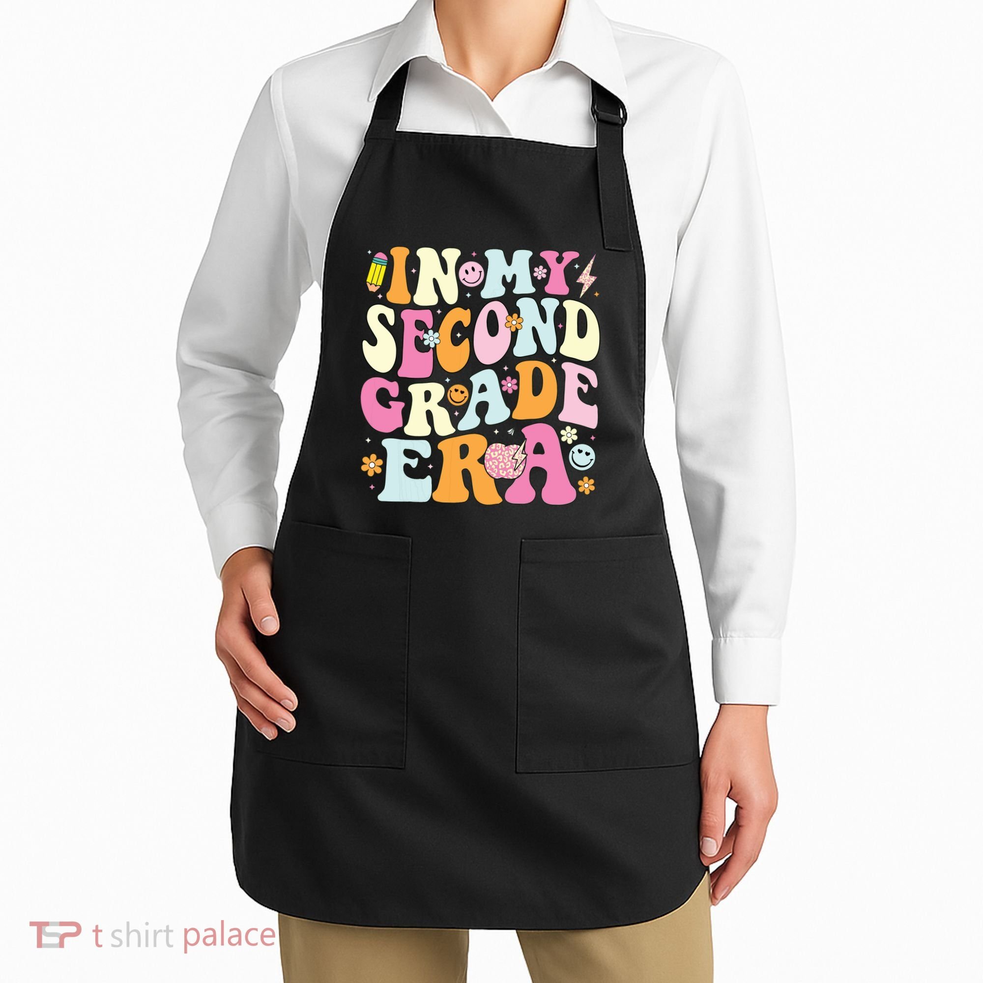 In My Second Grade Era 2nd Grade Teacher Groovy Retro Apron