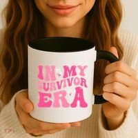 In My Survivor Era Groovy Retro Pink Breast Cancer Awareness Meaningful Gift Coffee Mug thumb 3
