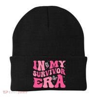 In My Survivor Era Groovy Retro Pink Breast Cancer Awareness Meaningful Gift Beanie thumb 0