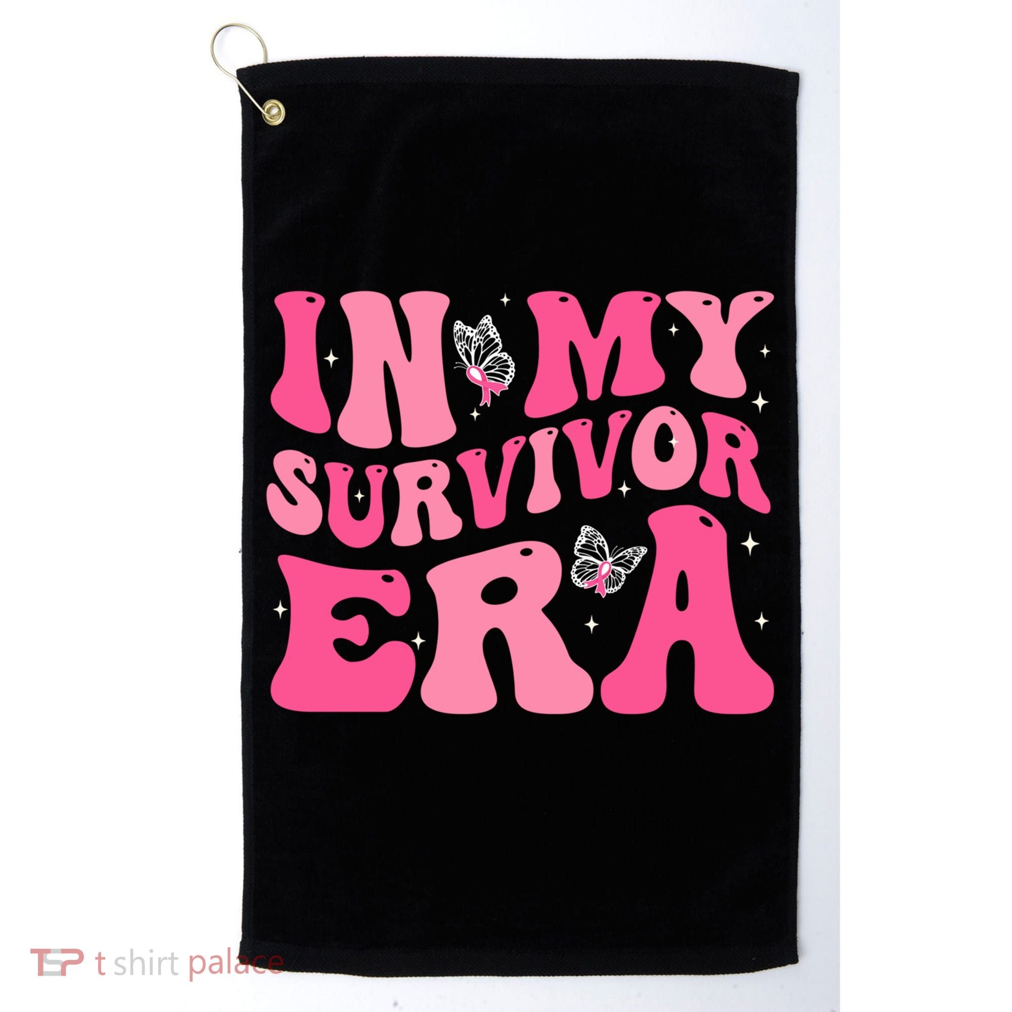 In My Survivor Era Groovy Retro Pink Breast Cancer Awareness Meaningful Gift Golf Towel