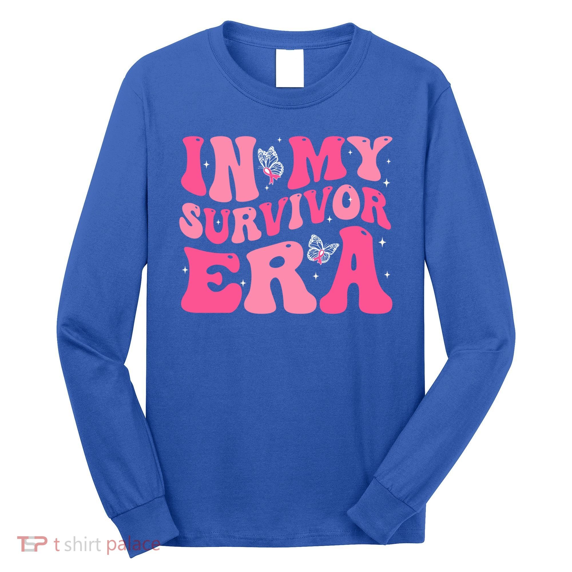 In My Survivor Era Groovy Retro Pink Breast Cancer Awareness Meaningful Gift Long Sleeve Shirt