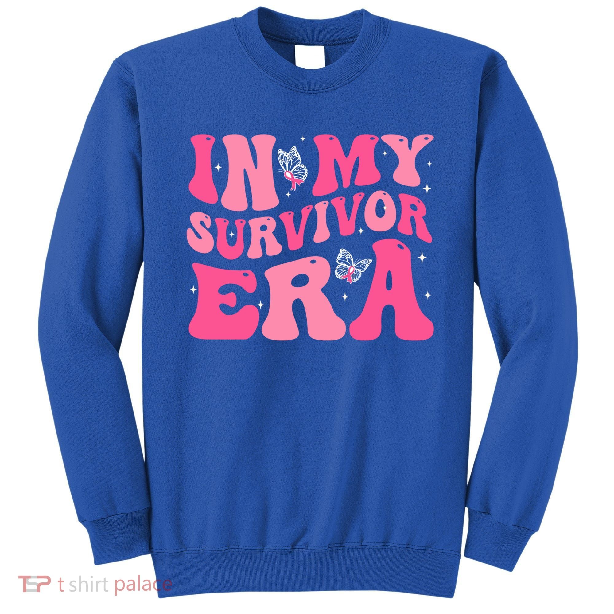 In My Survivor Era Groovy Retro Pink Breast Cancer Awareness Meaningful Gift Sweatshirt