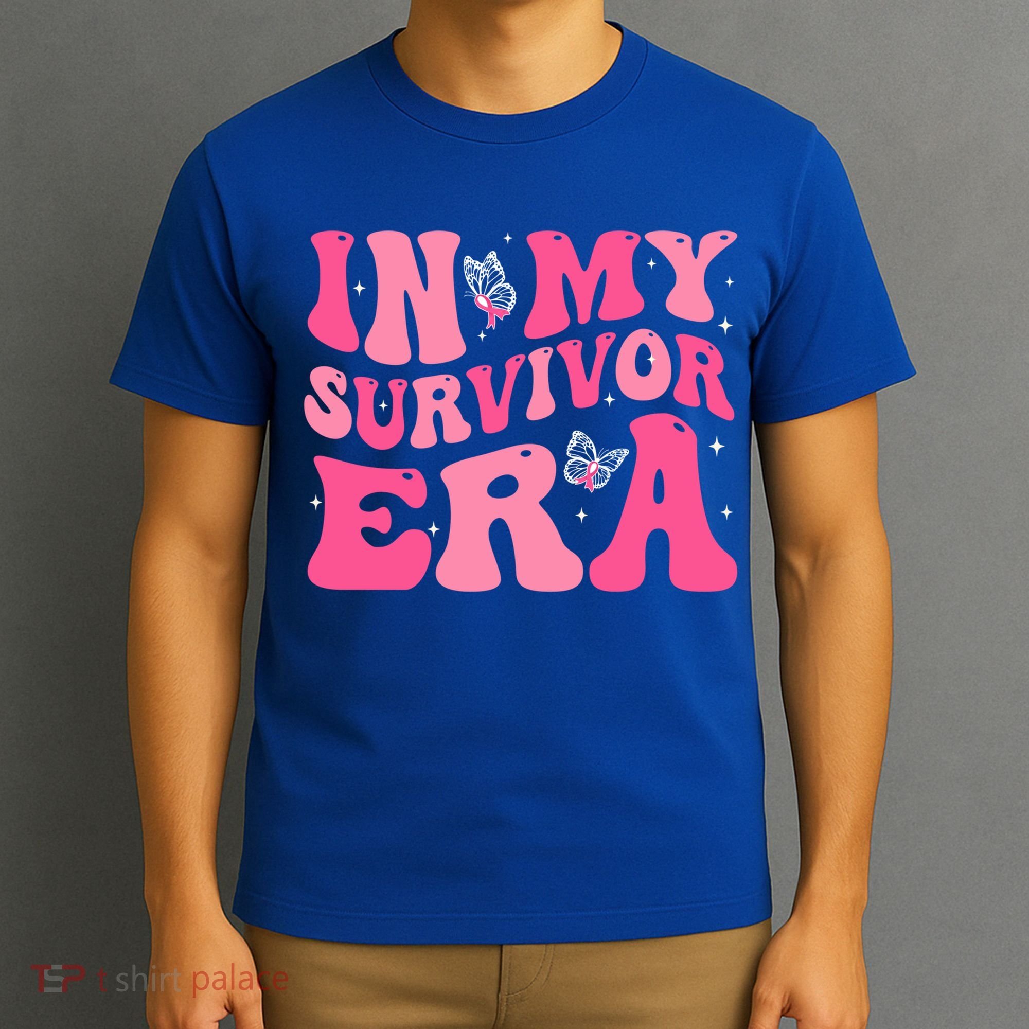 In My Survivor Era Groovy Retro Pink Breast Cancer Awareness Meaningful Gift T-Shirt