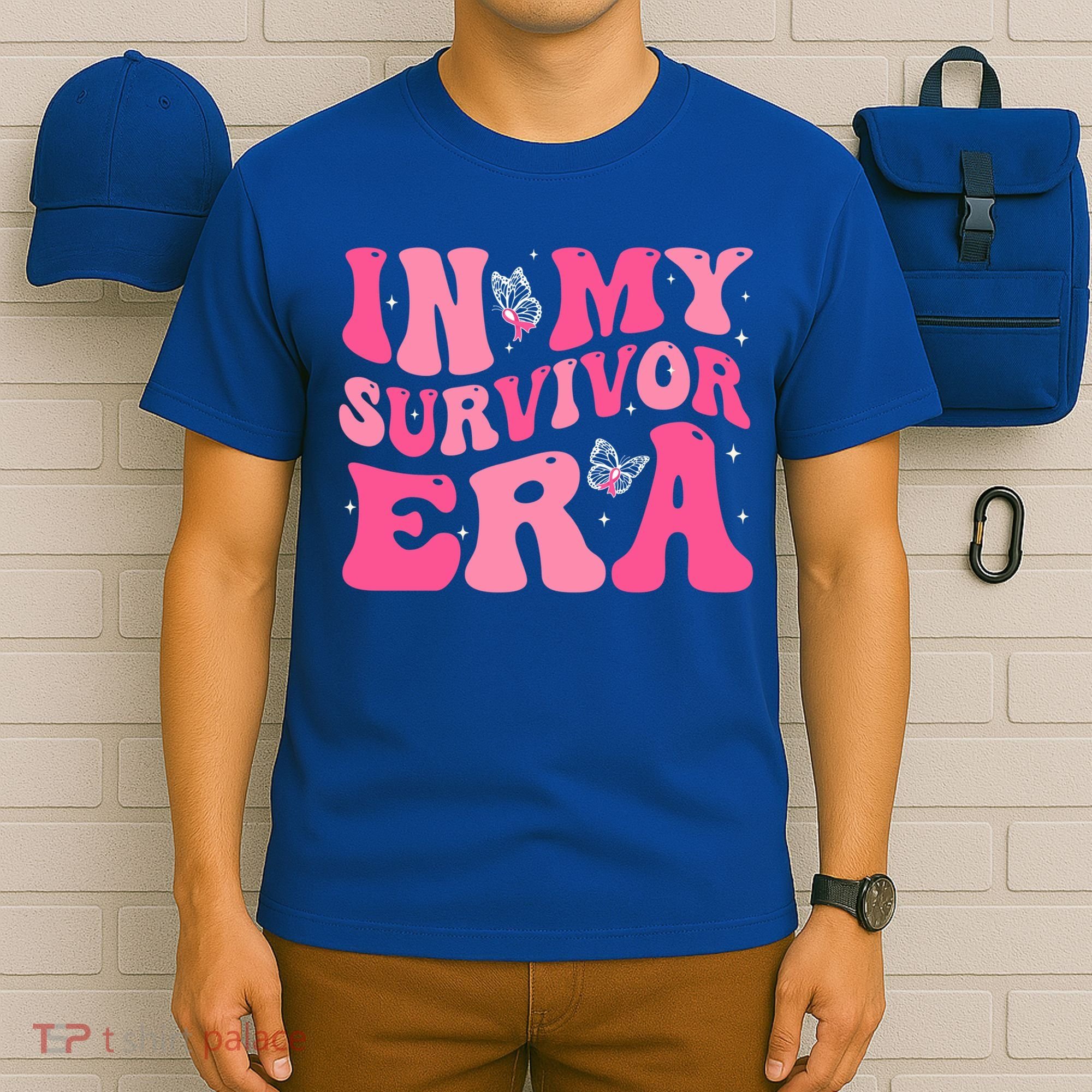 In My Survivor Era Groovy Retro Pink Breast Cancer Awareness Meaningful Gift T-Shirt