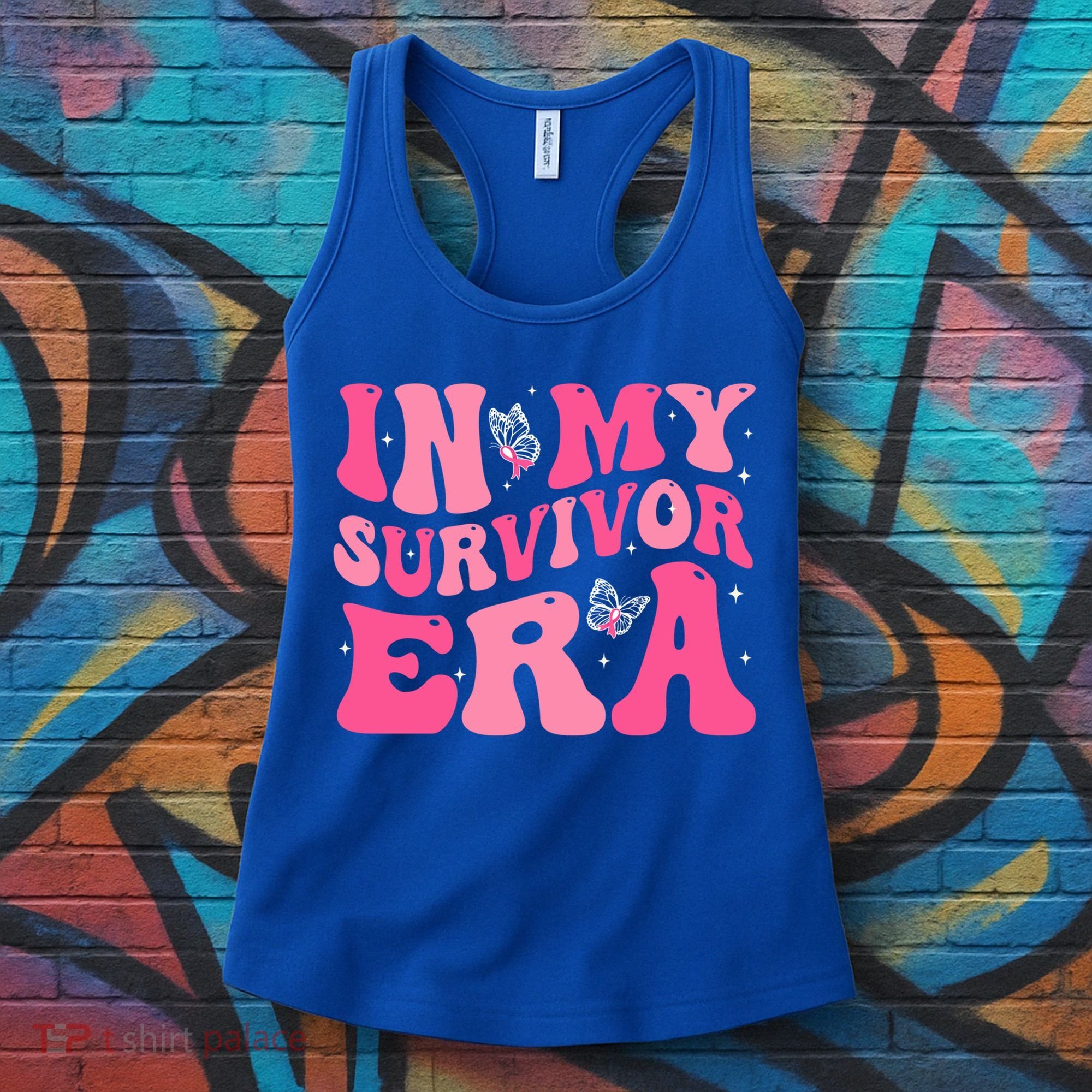 In My Survivor Era Groovy Retro Pink Breast Cancer Awareness Meaningful Gift Women's Tank Top