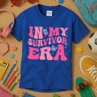 In My Survivor Era Groovy Retro Pink Breast Cancer Awareness Meaningful Gift Kids T-Shirt thumb 3