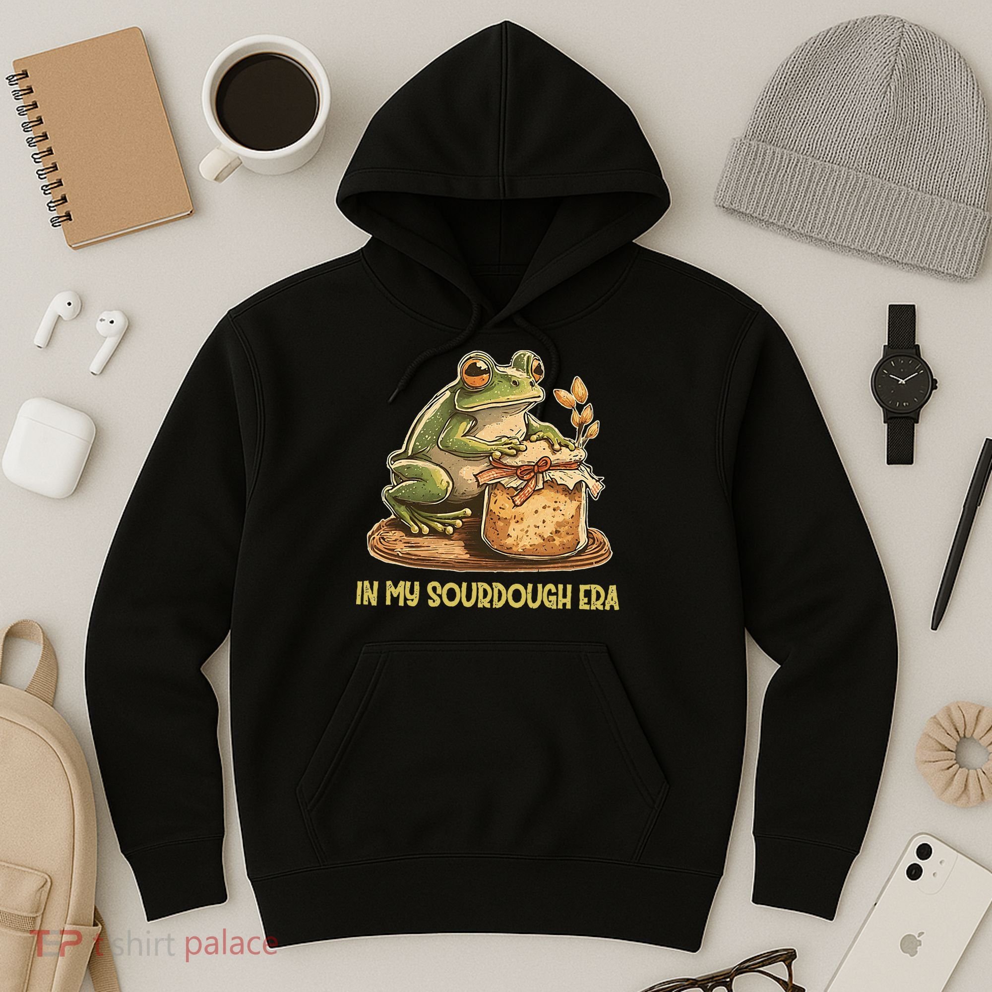 In My Sourdough Era Funny Frog Baking Bread Hoodie