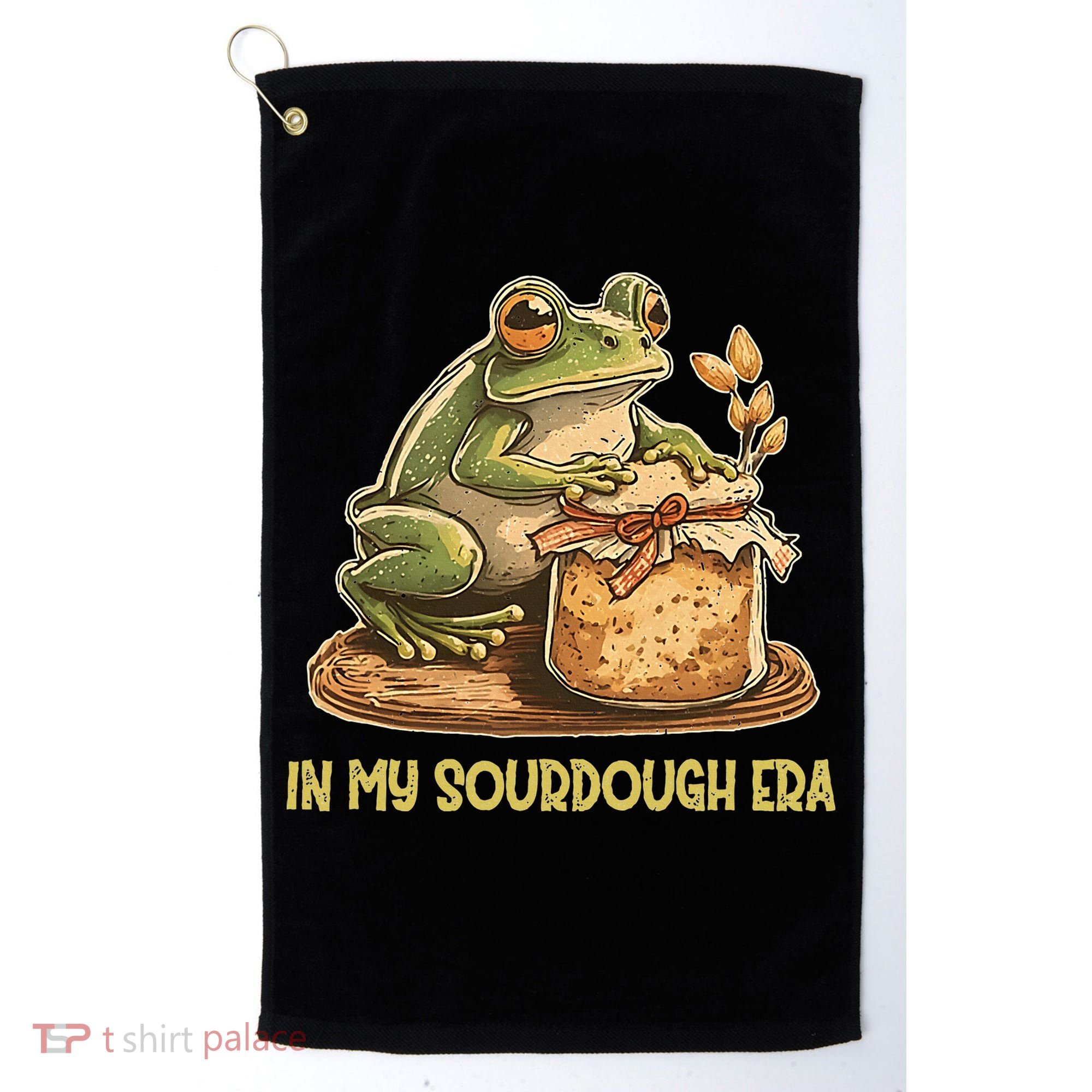 In My Sourdough Era Funny Frog Baking Bread Golf Towel