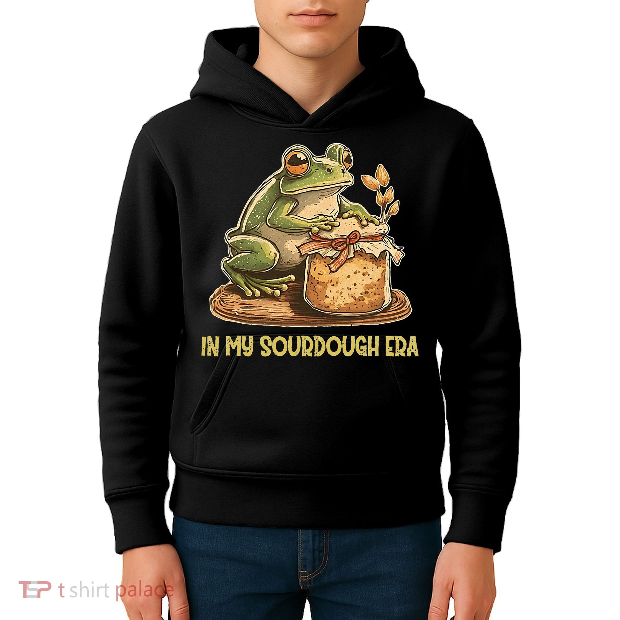 In My Sourdough Era Funny Frog Baking Bread Kids Hoodie