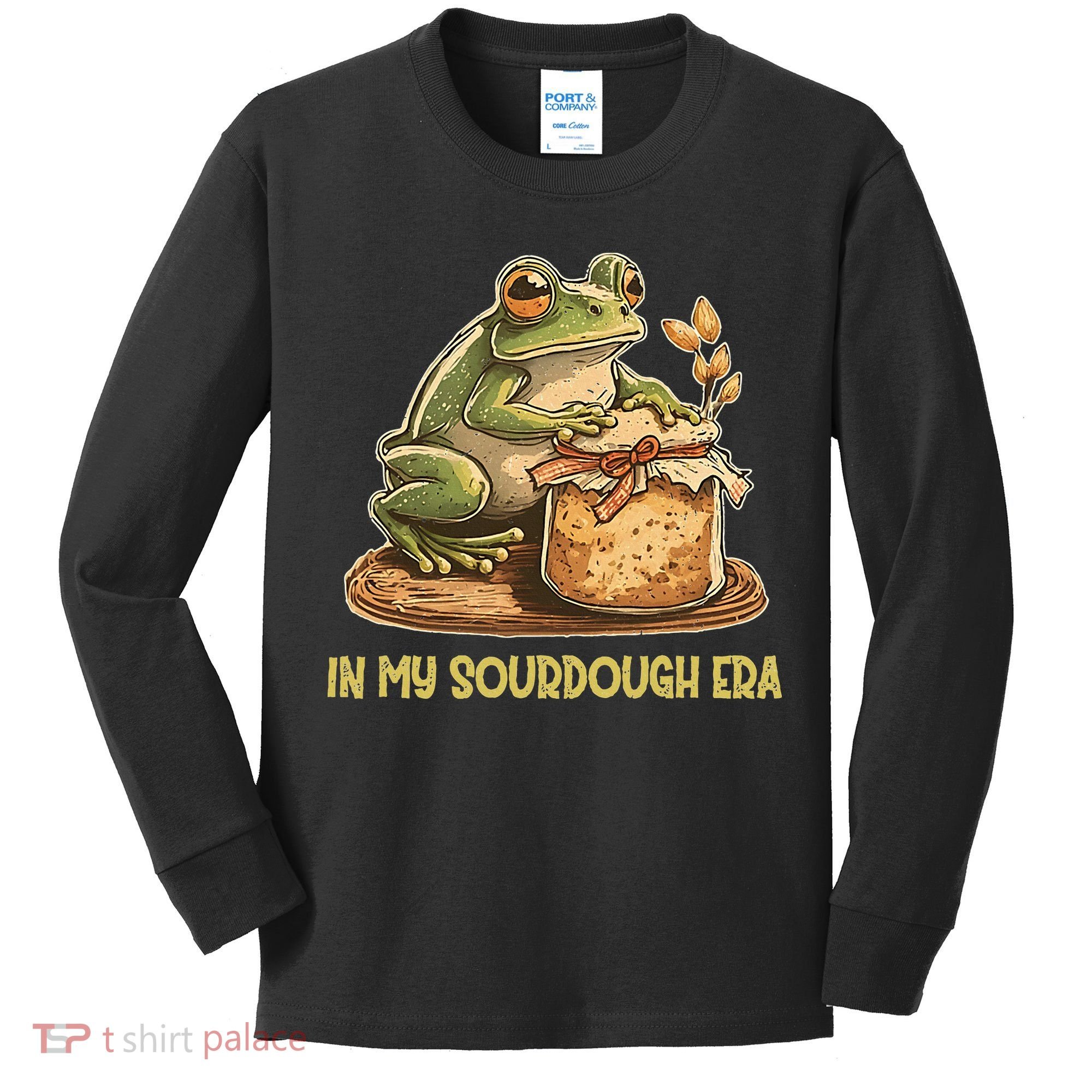 In My Sourdough Era Funny Frog Baking Bread Kids Long Sleeve Shirt