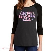In My Teacher Era Back To School In My Teaching Era Pink Women's Tri-Blend 3/4-Sleeve Raglan Shirt thumb 2