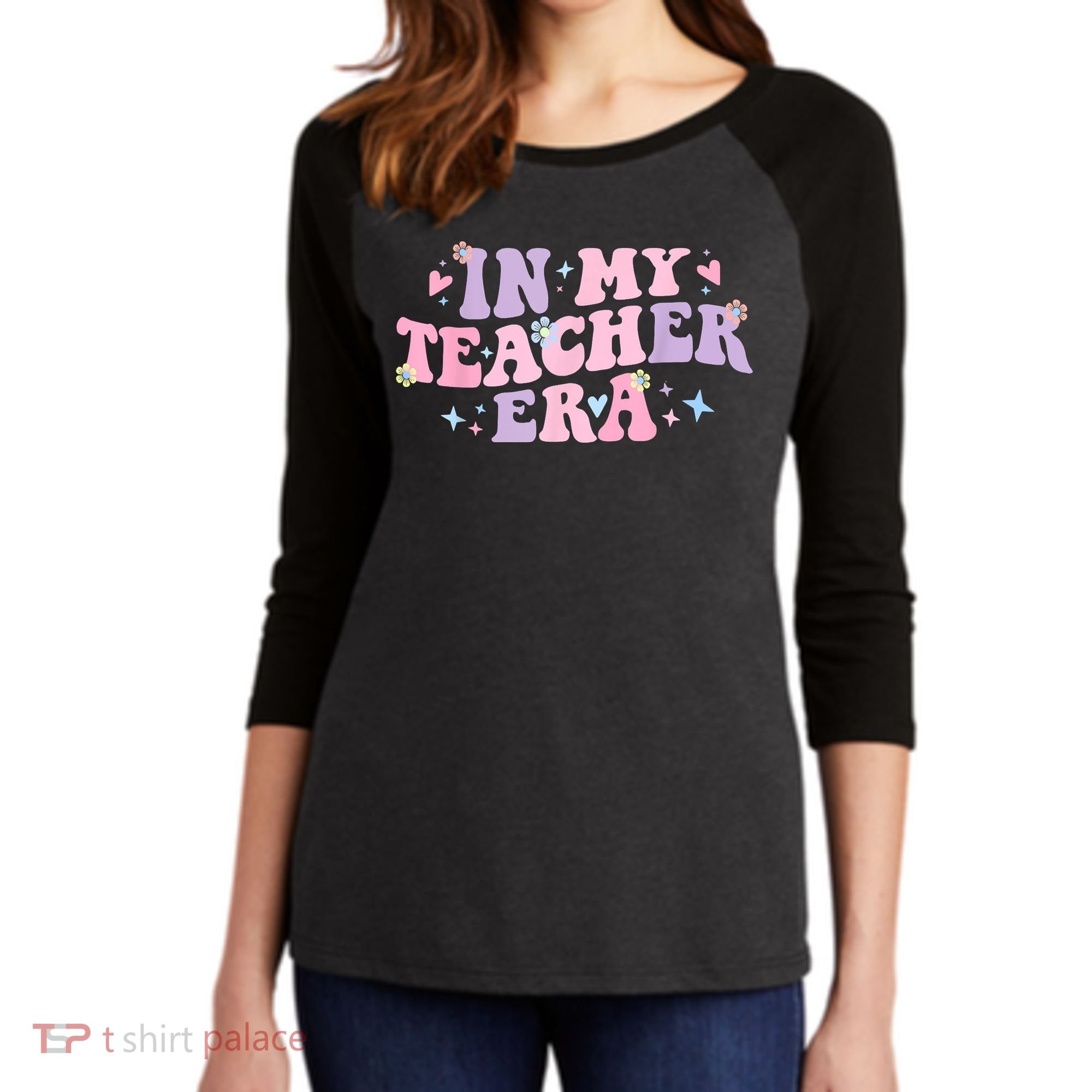 In My Teacher Era Back To School In My Teaching Era Pink Women's Tri-Blend 3/4-Sleeve Raglan Shirt