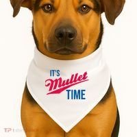 It's Mullet Time, Funny Redneck Mullet USA-Made Doggie Bandana thumb 1