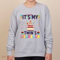 It's My twin's Birthday Cake Party Twins Matching Siblings Women's Sweatshirt thumb 0