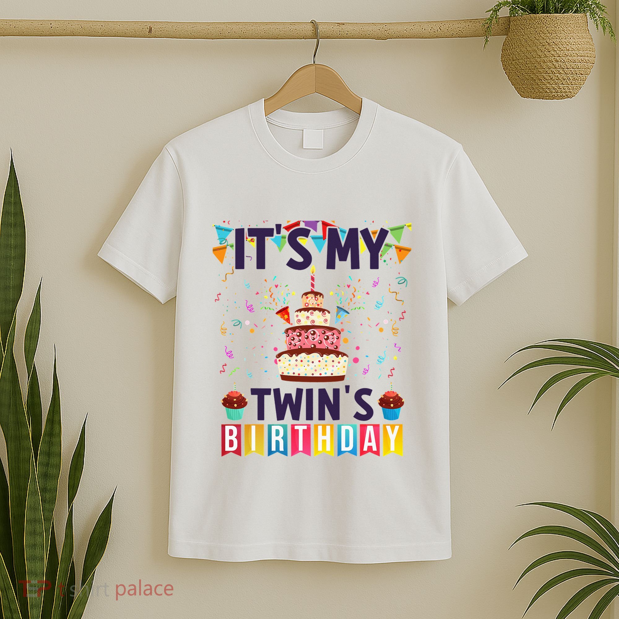 It's My twin's Birthday Cake Party Twins Matching Siblings T-Shirt