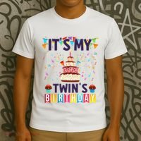 It's My twin's Birthday Cake Party Twins Matching Siblings T-Shirt thumb 3