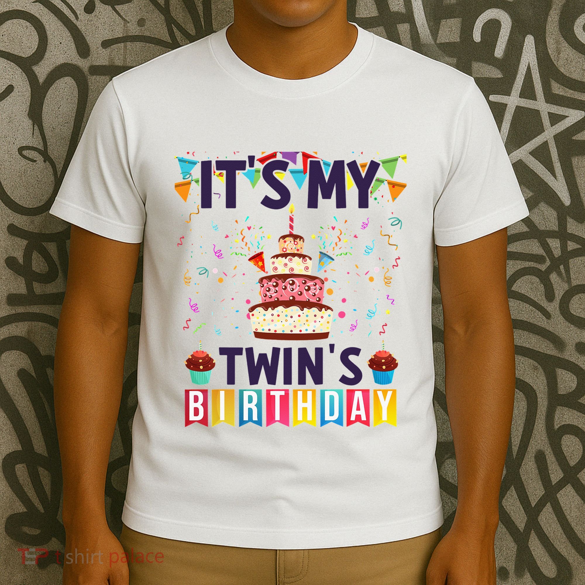 It's My twin's Birthday Cake Party Twins Matching Siblings T-Shirt