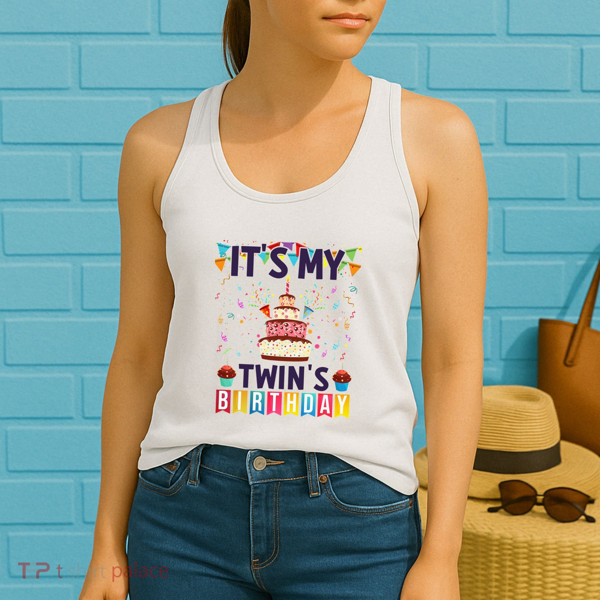 It's My twin's Birthday Cake Party Twins Matching Siblings Women's Tank Top