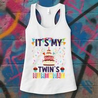 It's My twin's Birthday Cake Party Twins Matching Siblings Women's Tank Top thumb 3