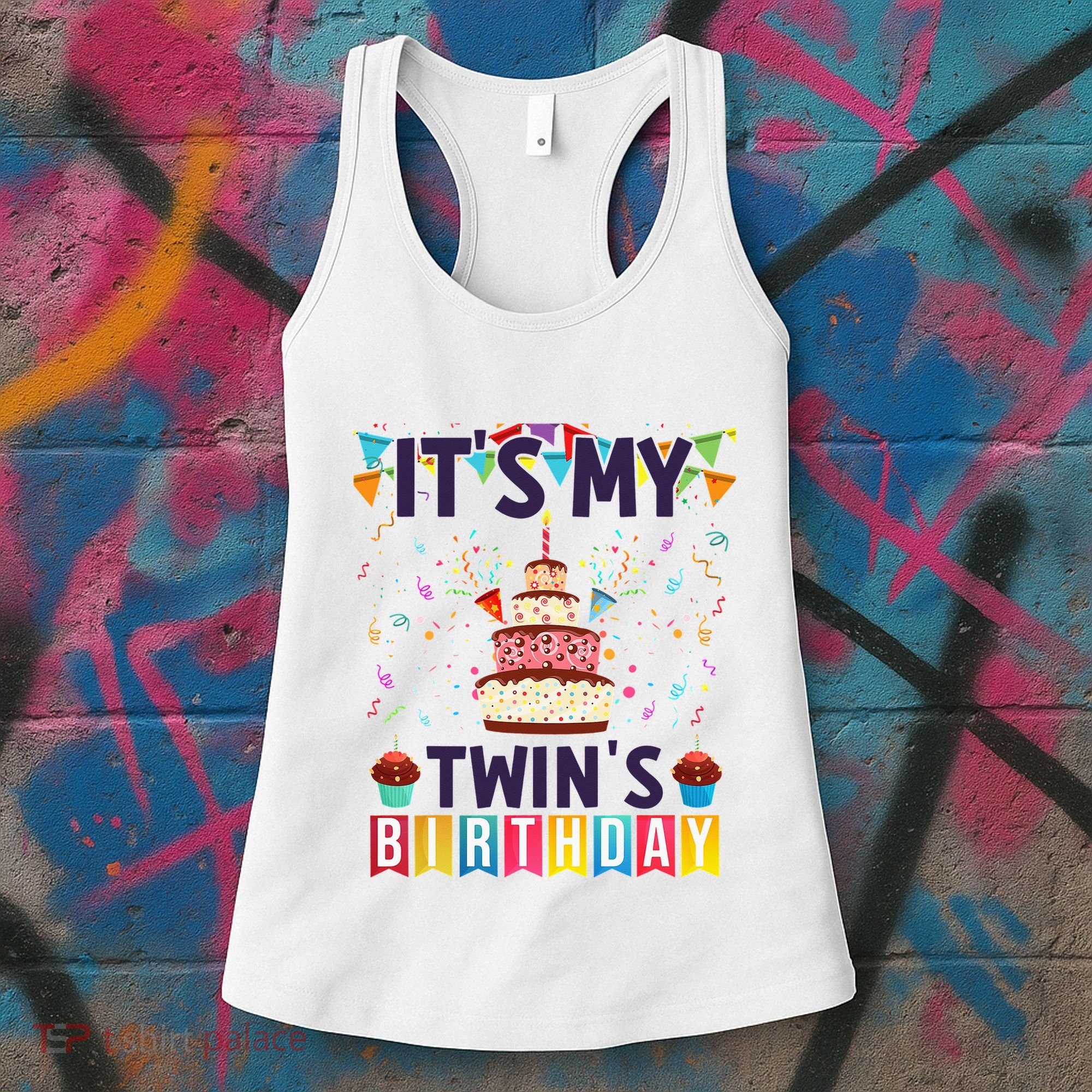 It's My twin's Birthday Cake Party Twins Matching Siblings Women's Tank Top