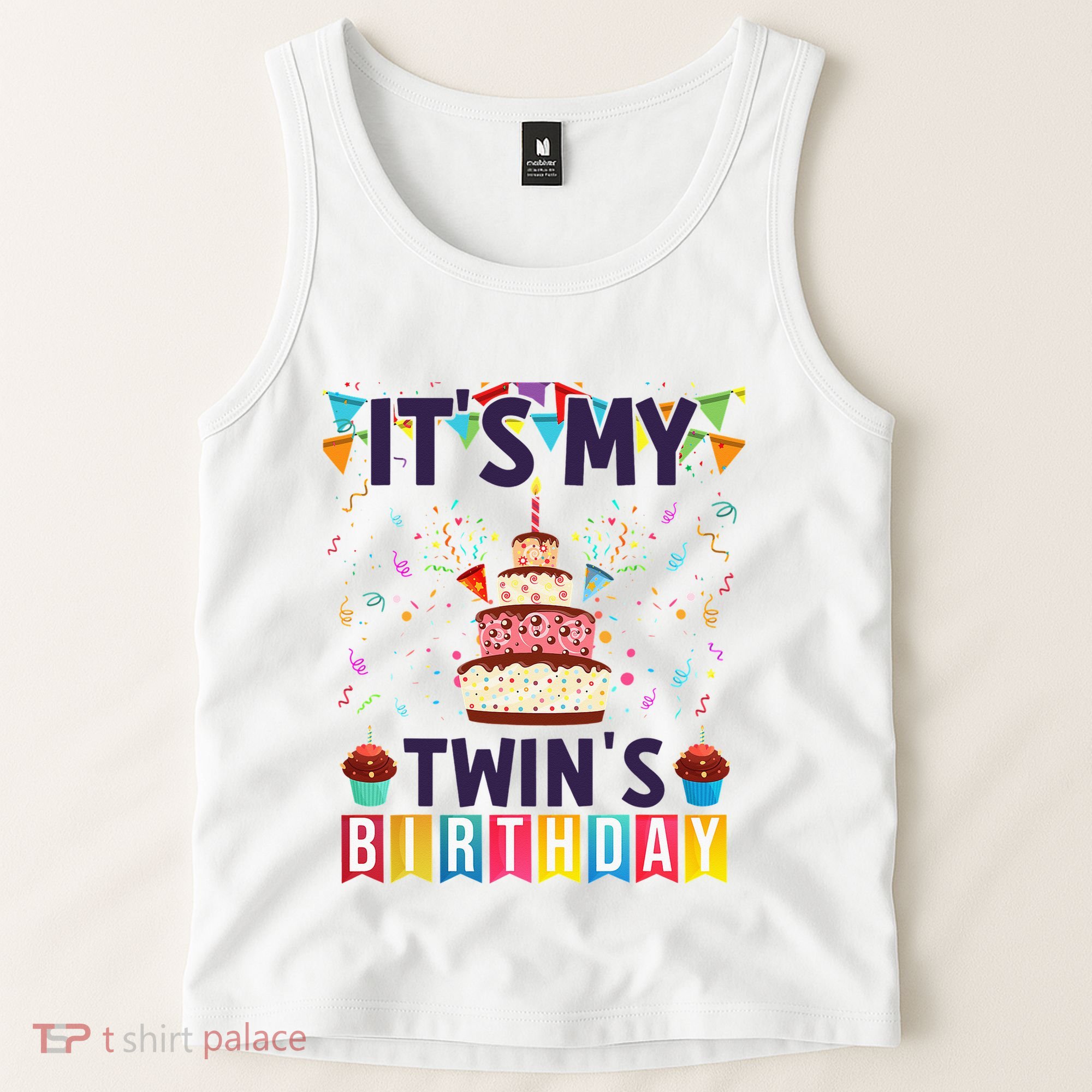 It's My twin's Birthday Cake Party Twins Matching Siblings Tank Top