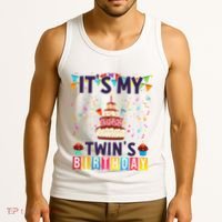 It's My twin's Birthday Cake Party Twins Matching Siblings Tank Top thumb 3
