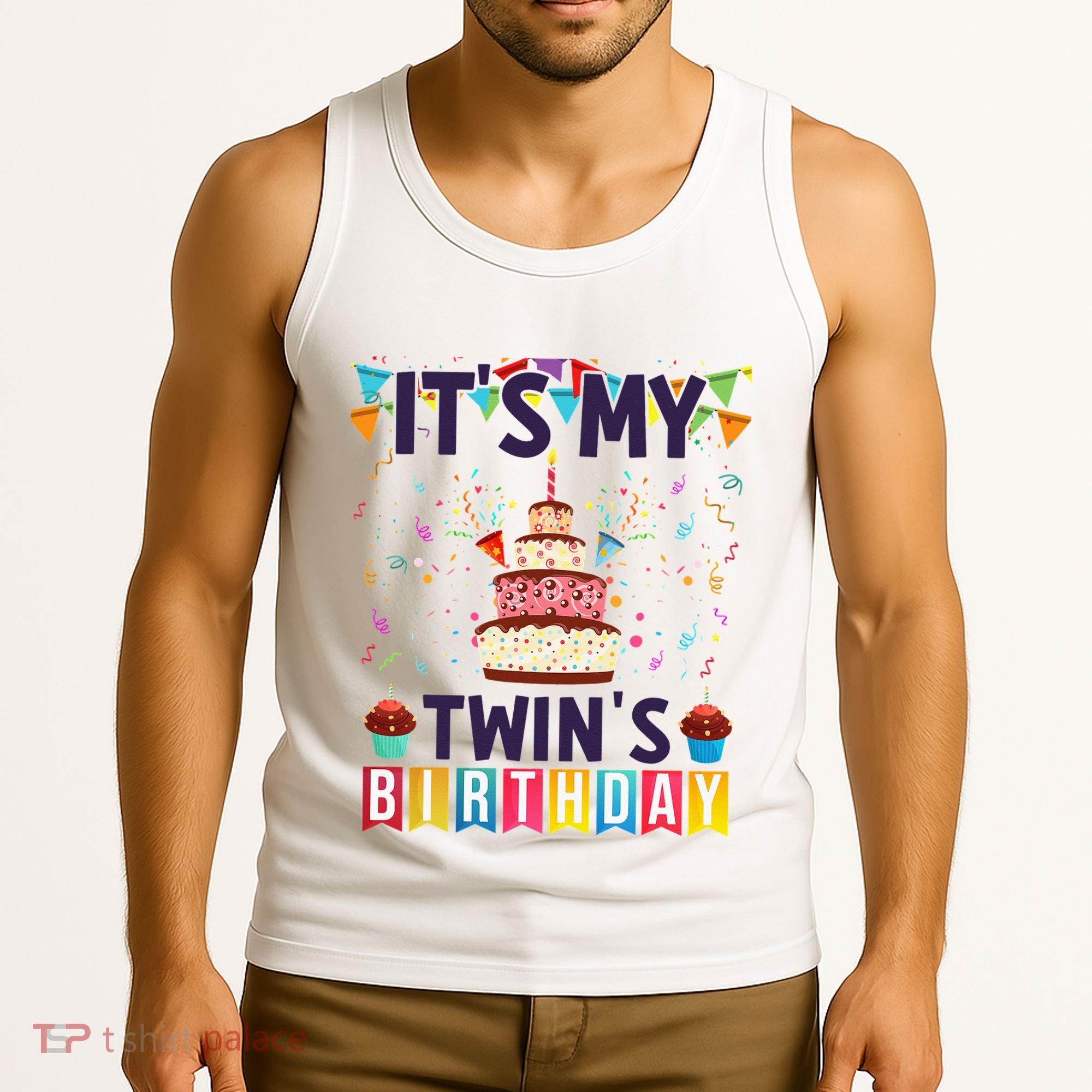 It's My twin's Birthday Cake Party Twins Matching Siblings Tank Top
