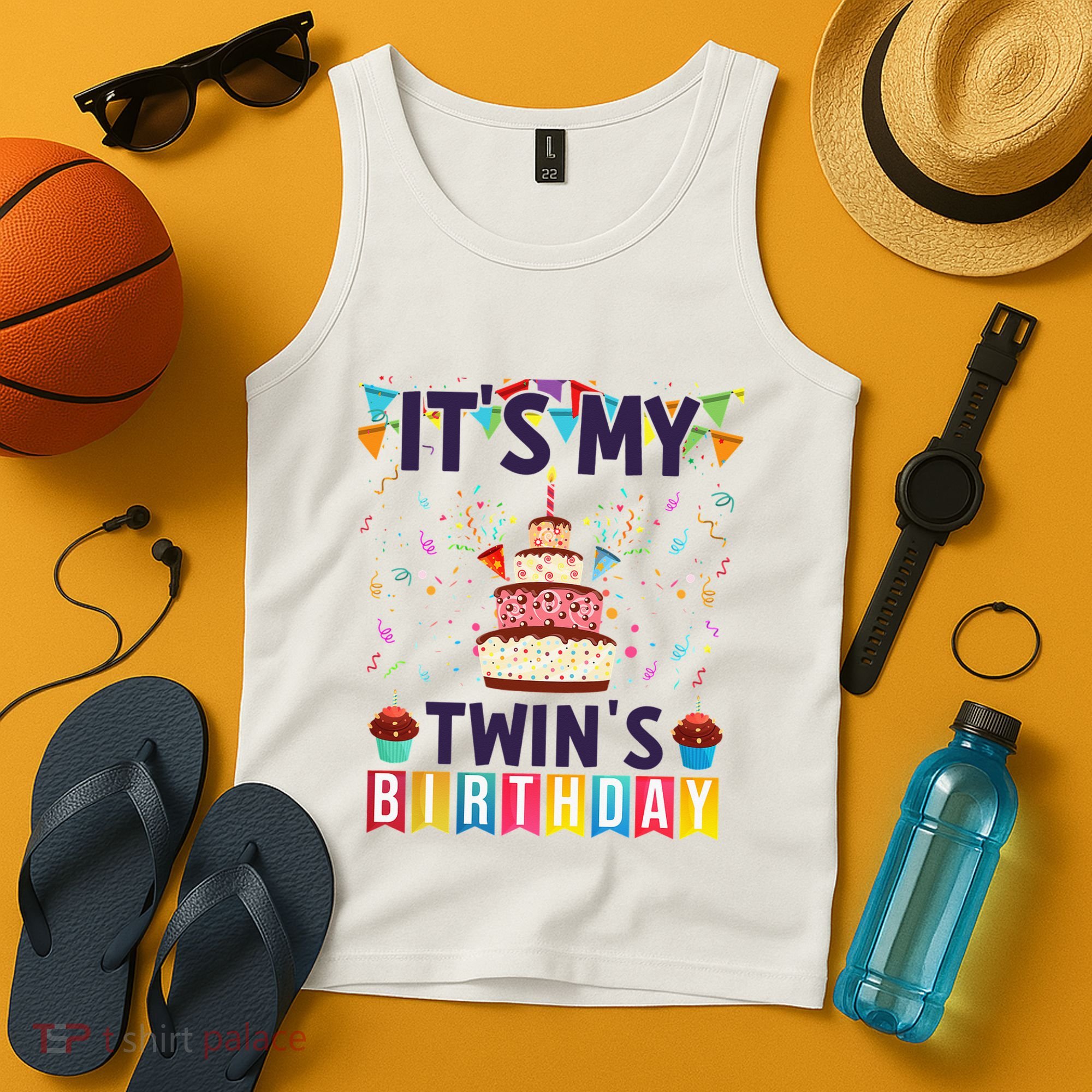 It's My twin's Birthday Cake Party Twins Matching Siblings Tank Top