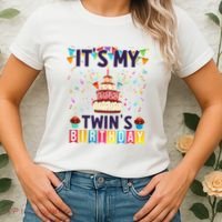 It's My twin's Birthday Cake Party Twins Matching Siblings Women's T-Shirt thumb 2