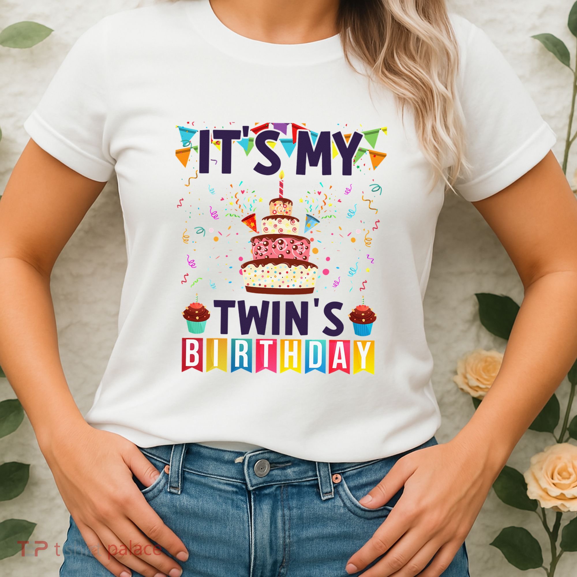 It's My twin's Birthday Cake Party Twins Matching Siblings Women's T-Shirt