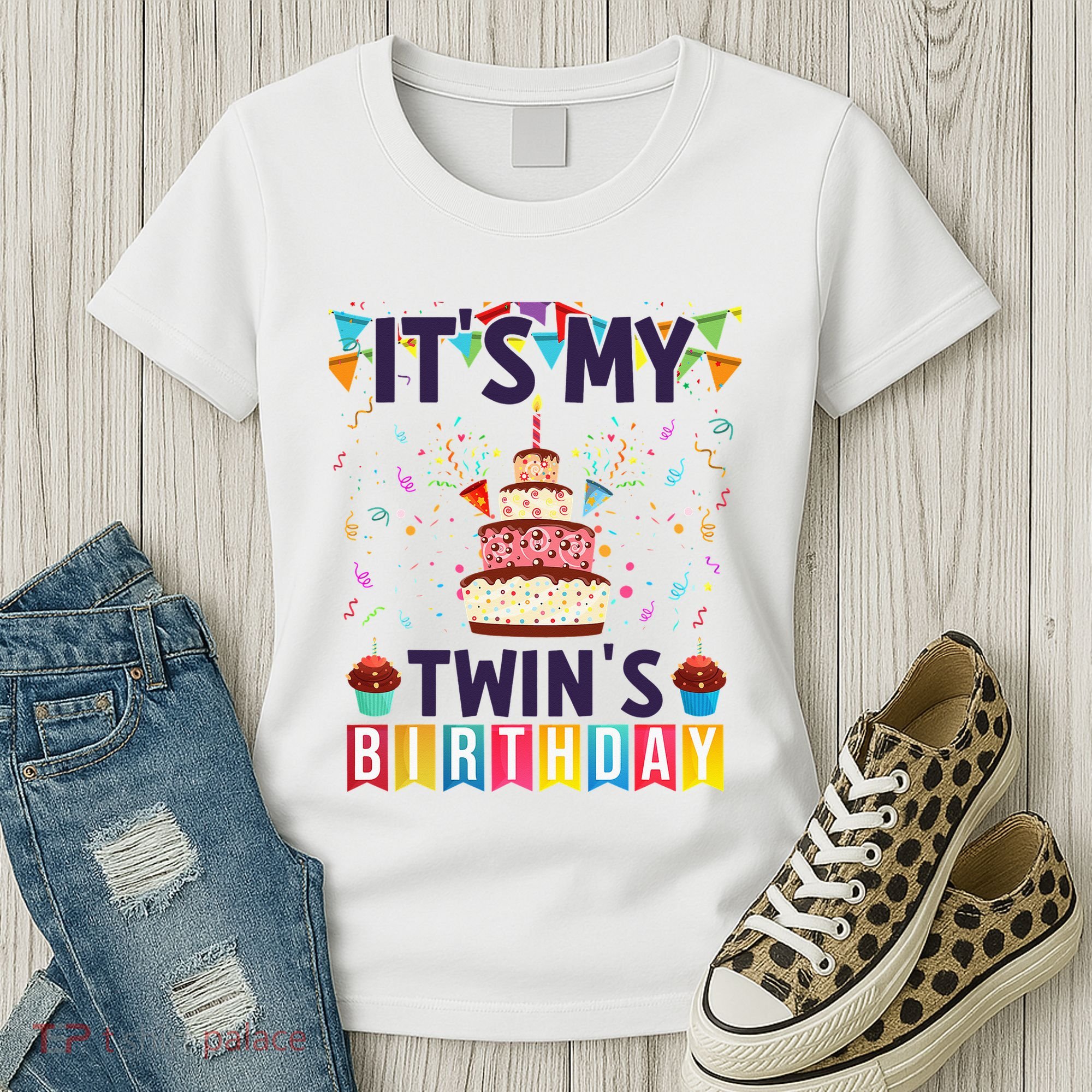 It's My twin's Birthday Cake Party Twins Matching Siblings Women's T-Shirt