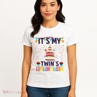 It's My twin's Birthday Cake Party Twins Matching Siblings Women's T-Shirt thumb 4