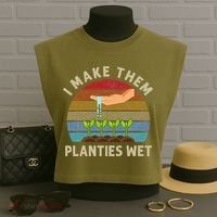 I Make Them Planties Wet Retro Funny Gardening Plants Lovers Garment-Dyed Women's Muscle Tee thumb 3