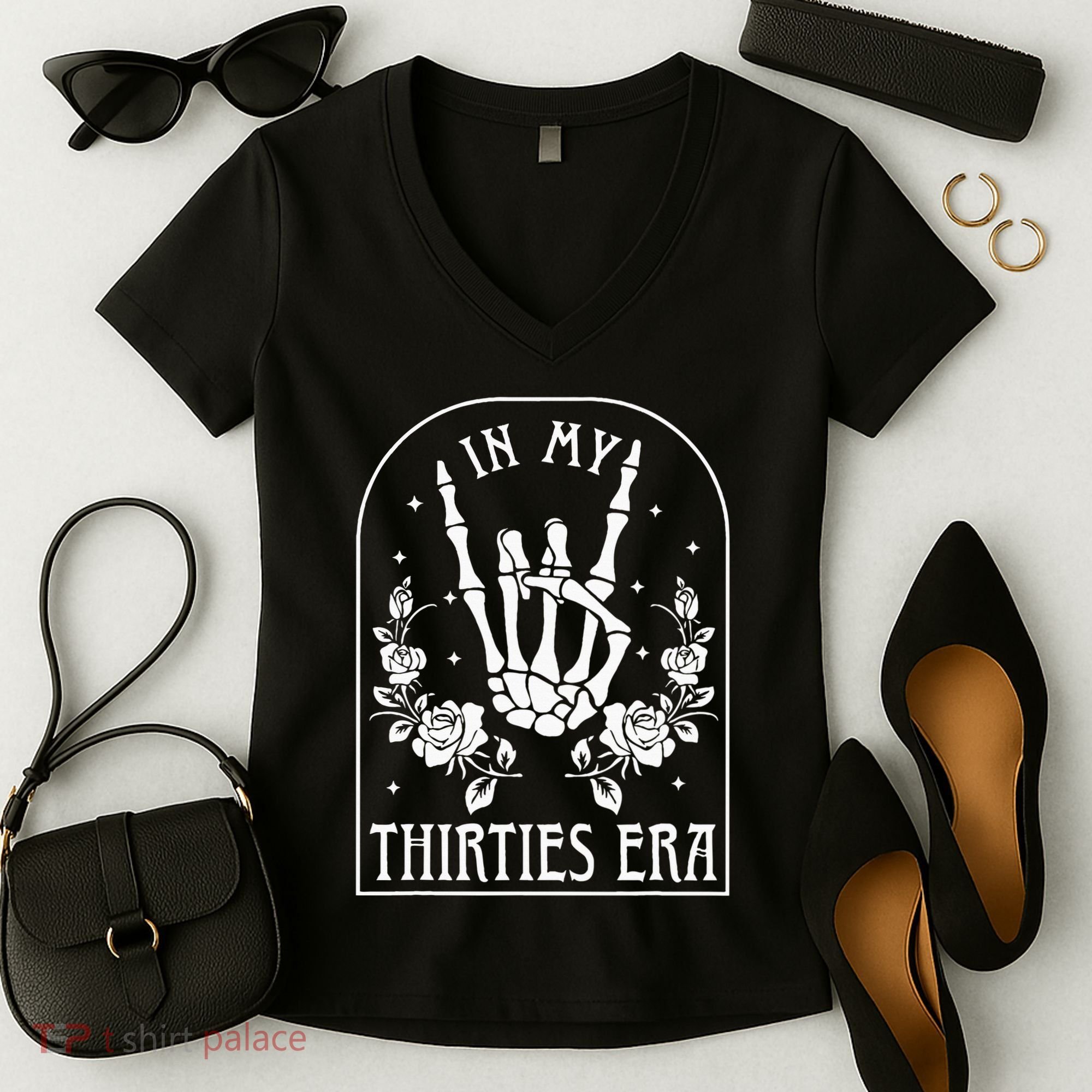 In My Thirties Era 30th Birthday Outfit Skeleton Hand Women's V-Neck T-Shirt