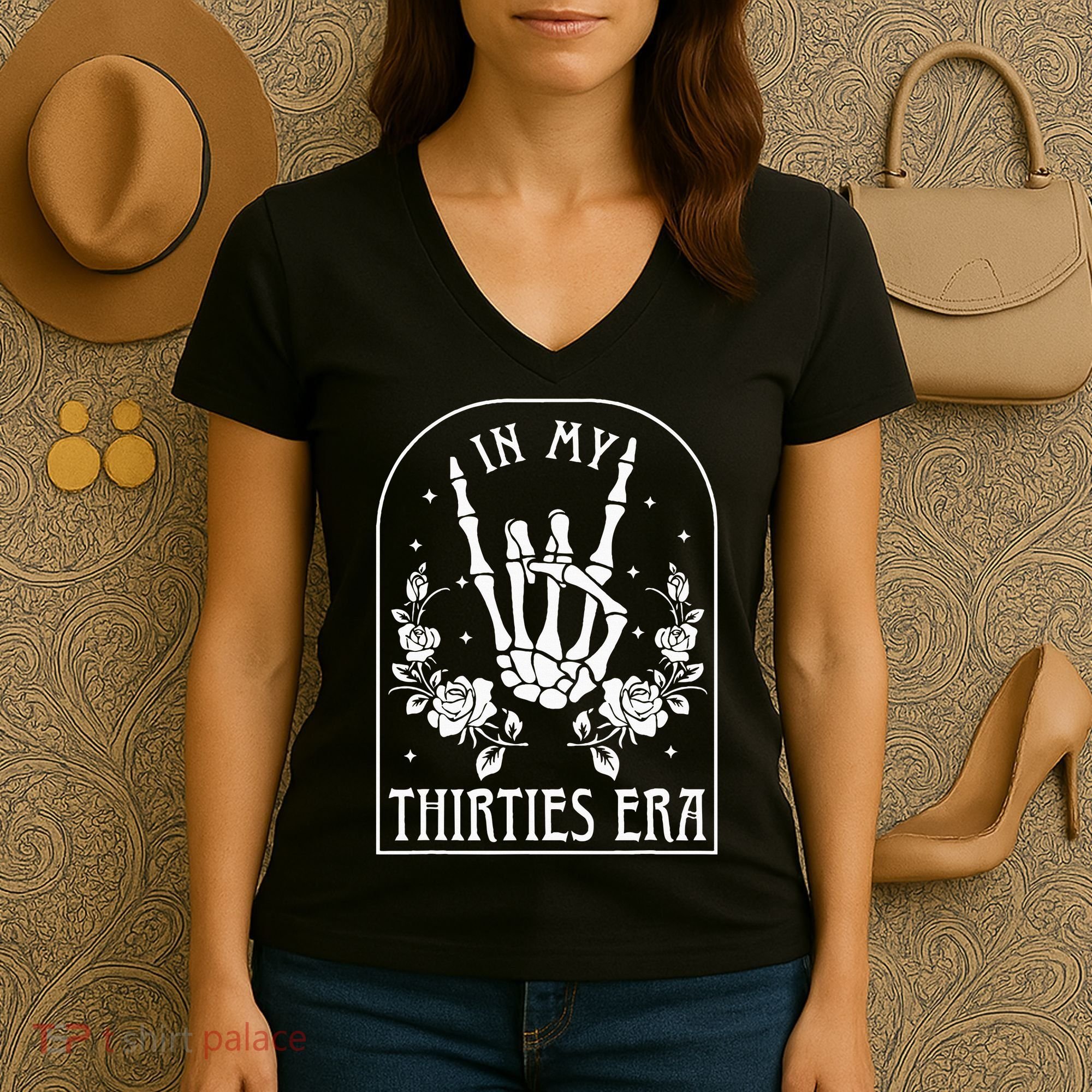 In My Thirties Era 30th Birthday Outfit Skeleton Hand Women's V-Neck T-Shirt
