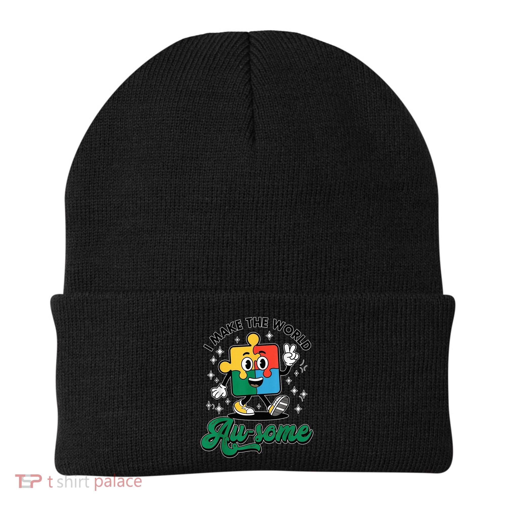 I Make The World Au-Some Autism Puzzle Boy Support Beanie