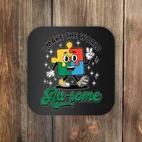 I Make The World Au-Some Autism Puzzle Boy Support Coaster thumb 0