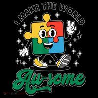 I Make The World Au-Some Autism Puzzle Boy Support Women's Hoodie thumb 2