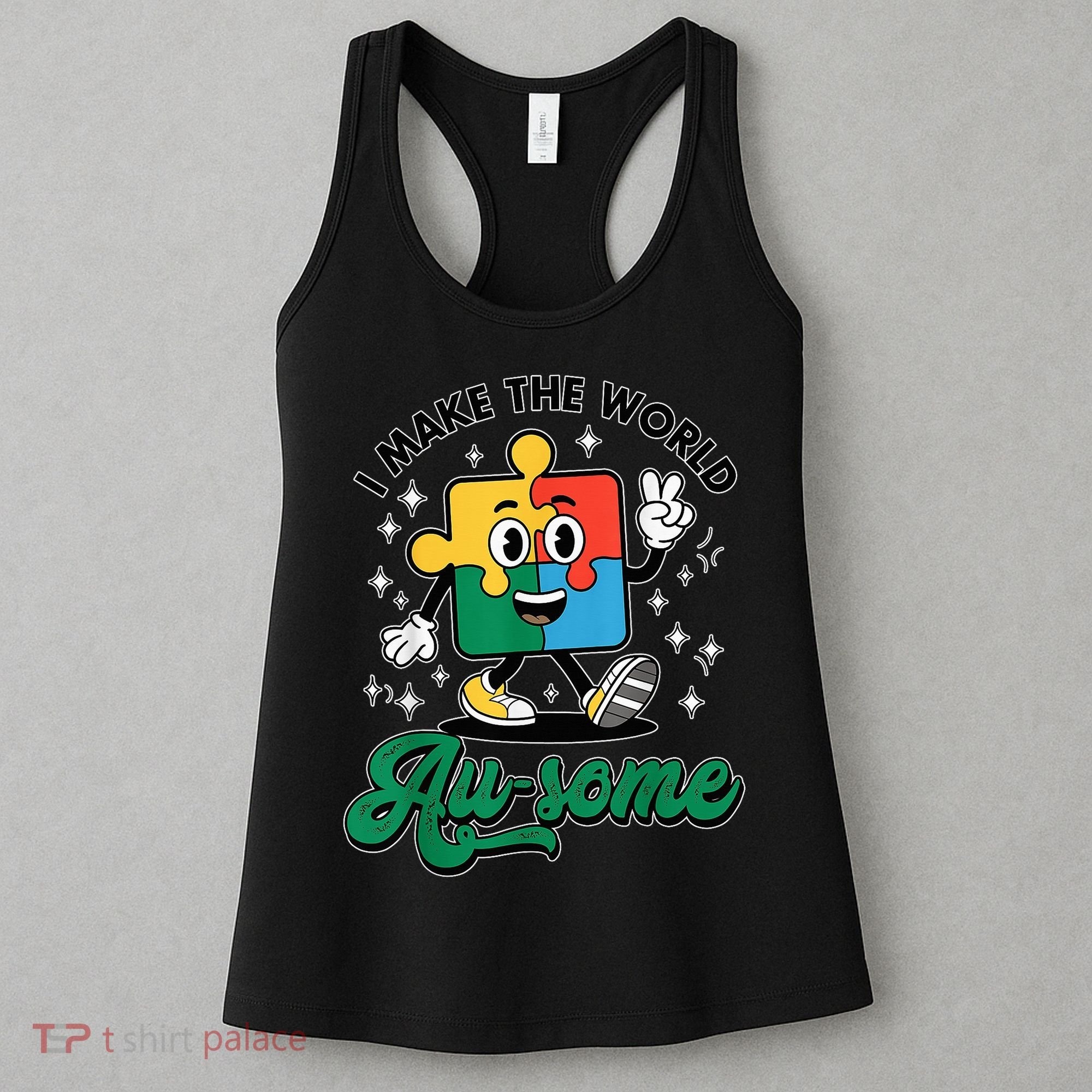 I Make The World Au-Some Autism Puzzle Boy Support Women's Tank Top